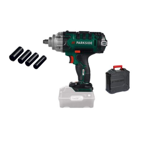 ParkSide PASSK 20-Li C4 SOLO X20V 400Nm akkus ütvecsavarozó, akkumulátoros kerékkulcs kofferben, 4 db CR-V dugókulccsal, akku és töltő NÉLKÜL