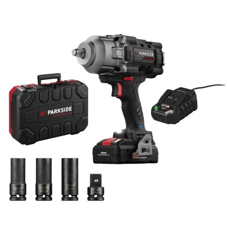 ParkSide Performance PASSP 20-Li C4 ECO Brushless 1356 Nm akkumulátoros ütvecsavarozó, akkus kerékkulcs CR-MO dugókulcsokkal, PAPS 204 A1 20V 4Ah SMART akkuval és PLG 20 C3 gyorstöltővel