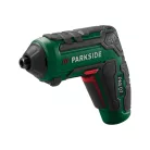 ParkSide PAS D7 mini 4V 1.5Ah 10Nm akkus csavarozó cserélhető fejekkel (nyomaték-, excenter-, sarok-, vágófej) + 28 bittel, kofferben