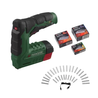   ParkSide PAT 4 D6 XL Li-ion 4V 2Ah (2000 mAh) akkus, akkumulátoros tűzőgép és szögbelövő 14500 tartozék szeggel és kapoccsal