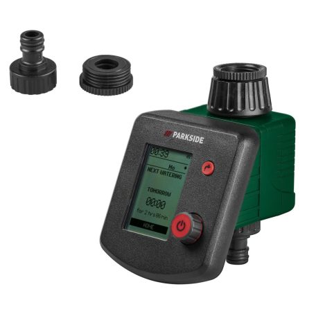 ParkSide PBCM B1 digitális öntözésidőzítő, öntözőóra, öntözésvezérlő automata, öntözőkomputer 10 független ütemezéssel 1" vagy 3/4" csapokhoz
