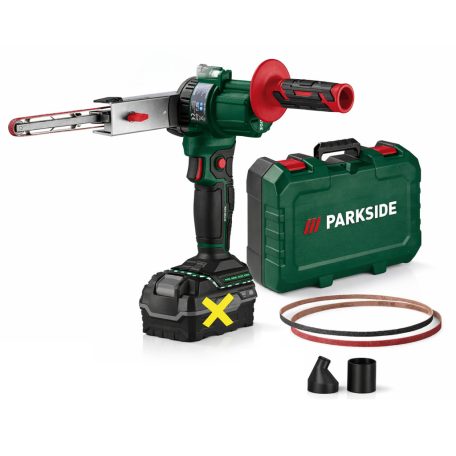 ParkSide PBFA 20-Li A1 SOLO X20V akkus, 20V akkumulátoros keskeny szalagcsiszoló, vezeték nélküli csiszolószalagos élezőgép, akku és töltő nélkül