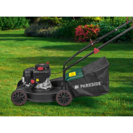 BONTOTT, használt ParkSide PBM 132 B1 négyütemű 132 cm3 benzinmotoros fűnyíró 41cm vágásszélességgel, 1.8 kW 2.45 PS benzines fűnyírógép (nem önjáró)