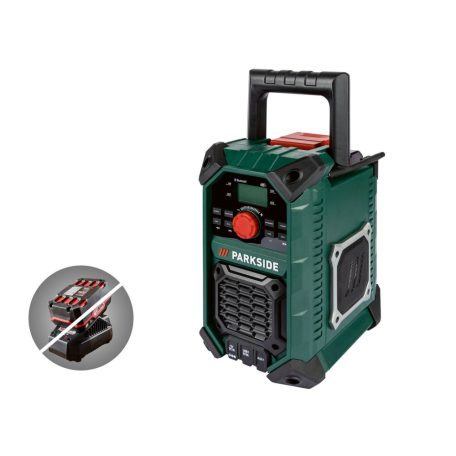 ParkSide PBRA 20-Li B2 SOLO 12V / 20V 2 x 5W akkus építkezési rádió, akkumulátoros hordozható Bluetooth hangszóró USB / AUX / FM rádió / DAB+