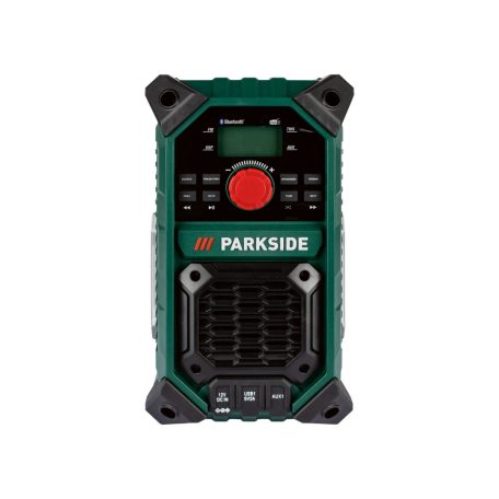 ParkSide PBRA 20-Li B2 SOLO 12V / 20V 2 x 5W akkus építkezési rádió, akkumulátoros hordozható Bluetooth hangszóró USB / AUX / FM rádió / DAB+