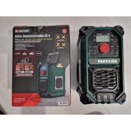 ParkSide PBRA 20-Li B2 SOLO 12V / 20V 2 x 5W akkus építkezési rádió, akkumulátoros hordozható Bluetooth hangszóró USB / AUX / FM rádió / DAB+