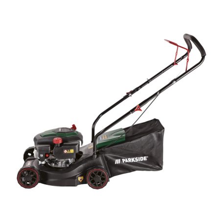 BONTOTT, kipróbált ParkSide PBRM 39 C2 négyütemű 131 cm3 3.3 LE benzinmotoros fűnyíró 39 cm vágásszélességgel, 2.4 kW 3.3 PS benzines fűnyírógép (nem önjáró)