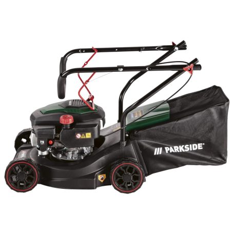 BONTOTT, kipróbált ParkSide PBRM 39 C2 négyütemű 131 cm3 3.3 LE benzinmotoros fűnyíró 39 cm vágásszélességgel, 2.4 kW 3.3 PS benzines fűnyírógép (nem önjáró)