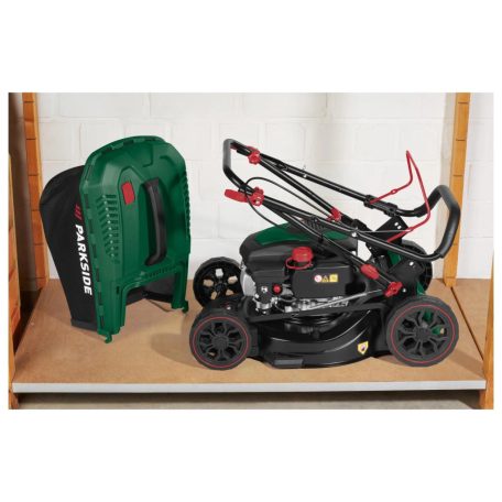 ParkSide PBRM 43 B2 négyütemű 150 ccm 3.5 LE benzinmotoros fűnyíró 43 cm vágásszélességgel, 2.6 kW benzines fűnyírógép (nem önjáró)