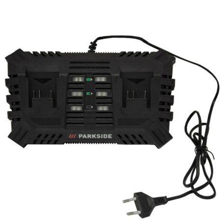 ParkSide PDSLG 20 A1 2Ah SZETT X20V Team 200W 4.5A dupla akkumulátor gyorstöltő, kettős akkutöltő + 2 db PAP 20 B1 20V 2Ah akku