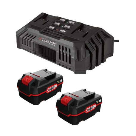 ParkSide PDSLG 20 A1 4Ah SZETT X20V Team 200W 4.5A dupla akkumulátor gyorstöltő, kettős akkutöltő + 2 db PAP 20 B3 20V 4Ah akku