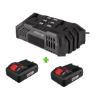 ParkSide PDSLG 20 A1 4Ah SMART SZETT X20V Team 200W 4.5A dupla akkumulátor gyorstöltő, kettős akkutöltő + 2 db PAPS 204 A1 / PAPP 204 A1 20V 4Ah Smart akku