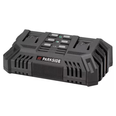 ParkSide PDSLG 20 A1 4Ah SMART SZETT X20V Team 200W 4.5A dupla akkumulátor gyorstöltő, kettős akkutöltő + 2 db PAPS 204 A1 / PAPP 204 A1 20V 4Ah Smart akku