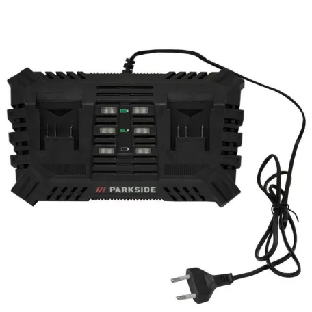 ParkSide PDSLG 20 A1 4Ah SMART SZETT X20V Team 200W 4.5A dupla akkumulátor gyorstöltő, kettős akkutöltő + 2 db PAPS 204 A1 / PAPP 204 A1 20V 4Ah Smart akku