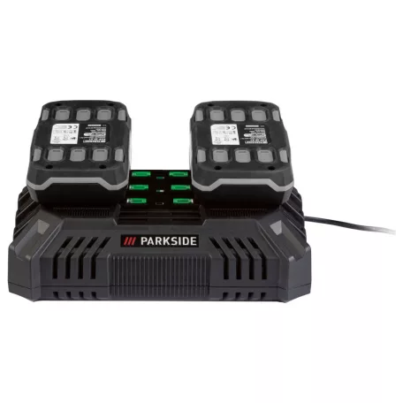 ParkSide PDSLG 20 4Ah SZETT X20V Team 200W 4.5A dupla akkumulátor gyorstöltő, kettős akkutöltő + 2 db PAP 204 A1 / PAP 20 B3 2 0V 4Ah akku
