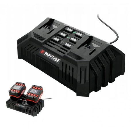 ParkSide PDSLG 20 A1 / B1 X20V Team 200W 4.5A dupla akkumulátor gyorstöltő, kettős akkutöltő ParkSide X20 akkukhoz