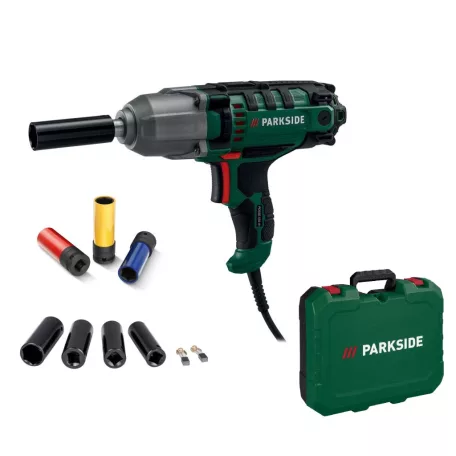 ParkSide PDSSE 550 A1 CR-MO 500Nm elektromos ütvecsavarozó, vezetékes kerékkulcs készlet 4 db CR-V + 3 db CR-MO dugókulccsal, kofferben