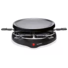 SilverCrest 800W 29 cm kerek, elektromos, 6 személyes raclette grill, raklett grillsütő, levehető bordázott tapadásmentes sütőlappal (PD-8921)