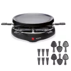 SilverCrest 800W 29 cm kerek, elektromos, 6 személyes raclette grill, raklett grillsütő, levehető bordázott tapadásmentes sütőlappal (PD-8921)