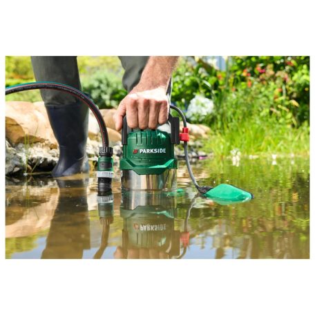  Parkside PETPS 1100 A1 inox, nemesacél 1100W 20.000 l/óra kerti szivattyú, szennyvízszivattyú (búvárszivattyú) úszókapcsolóval (PTPS 1100)