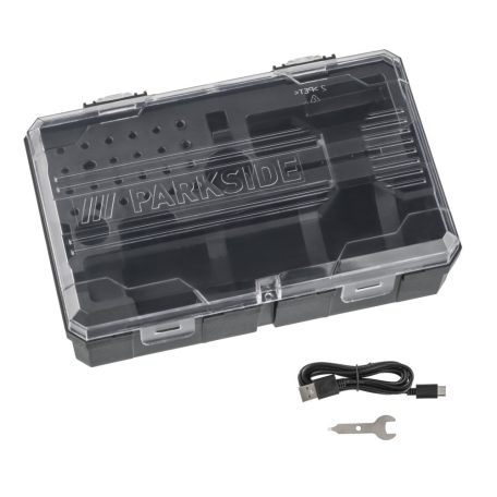 ParkSide PFBS 12 C7 12V 1,3 Ah Li-ion akkus panelfúró, 50  darabos multicsiszoló készlet praktikus tároló kofferben