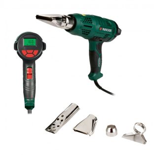   ParkSide PHLGD 2000 D5 2000W elektromos digitális hőlégfúvó 4 tartozékkal, LCD kijelzővel, 50 – 650 °C | 150 - 500 liter / perc, 4 m tápkábel