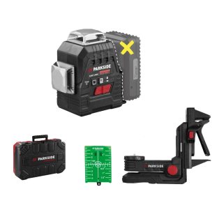   ParkSide Performance PKLLP 3360 A1 SOLO 3 x 360° Crossline Laser, cserélhető X20V 20V akkus, keresztvonalas lézer szintező fali konzollal, kofferben, akku és töltő nélkül
