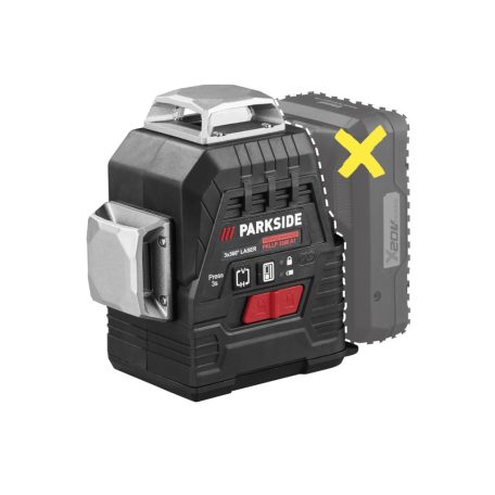 ParkSide Performance PKLLP 3360 A1 SOLO 3 x 360° Crossline Laser, cserélhető X20V 20V akkus, keresztvonalas lézer szintező fali konzollal, kofferben, akku és töltő nélkül