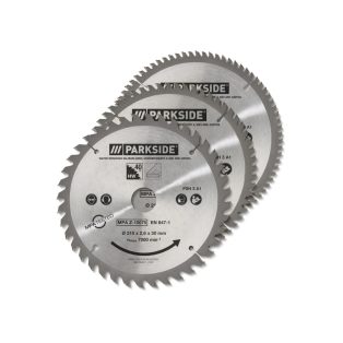   ParkSide PKSB 210 SZETT (PSH 3 A1) 210 mm  3 darabos 40 / 60 / 80 fogas fűrészlap készlet, körfűrészlap szett PKS 1500 C4  / PZKS 2000 B2 / C3 bütüző- és gérvágó fűrészhez