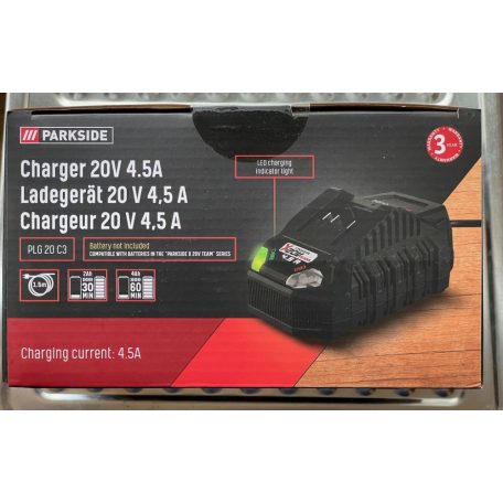  ParkSide PLG 20 C3 X20V Team hálózati töltő, akkutöltő 4.5A 120W (PAP 20 A1 / A2 / A3 / B1 / B2 / B3 / PAPS 204 A1 / PAPS 208 A1 akkukhoz)