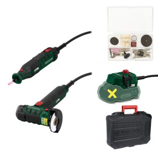   ParkSide PMBSA 20-Li A1 SOLO 20V akkus mini modellező, modellépítő készlet, PMW 32 A1 multifunkciós fanelfúró és PWS 50 A1 sarokcsiszoló, 32 tartozékkal kofferben