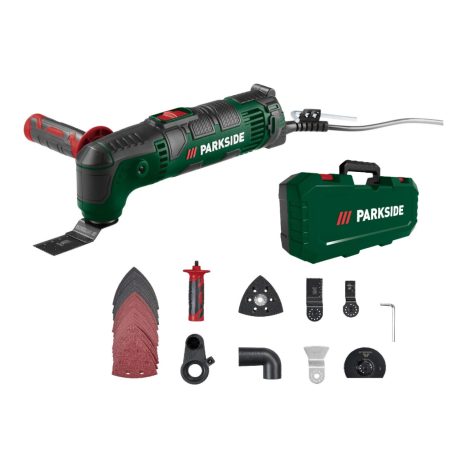 ParkSide PMFW 310 I6 elektromos 310W multifunkciós szerszámgép, 5 az 1-ben oszcillációs rezgő multiszerszám kofferben, tartozékokkal (fűrészel, vág, hántol és csiszol)