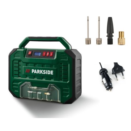 ParkSide PMK 150 A1 autós / hálózati 12V / 230V 150W 1 bar digitális, olajmentes hordozható kompresszor, táskakompresszor, mobil táska kompresszor