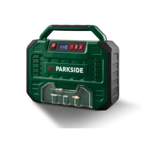 ParkSide PMK 150 A1 autós / hálózati 12V / 230V 150W 1 bar digitális, olajmentes hordozható kompresszor, táskakompresszor, mobil táska kompresszor