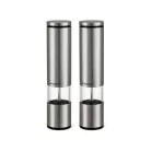 Ambiano PM-21 inox / antracitszürke borsörlő szett, 2 darabos nemesacél elektromos (elemes) kerámia só- és borsörlő, fűszer- és borsdaráló készlet