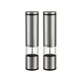   Ambiano PM-21 inox / antracitszürke borsörlő szett, 2 darabos nemesacél elektromos (elemes) kerámia só- és borsörlő, fűszer- és borsdaráló készlet