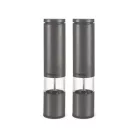 Ambiano PM-21 inox / antracitszürke borsörlő szett, 2 darabos nemesacél elektromos (elemes) kerámia só- és borsörlő, fűszer- és borsdaráló készlet