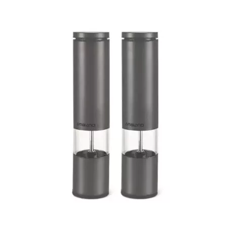 Ambiano PM-21 inox / antracitszürke borsörlő szett, 2 darabos nemesacél elektromos (elemes) kerámia só- és borsörlő, fűszer- és borsdaráló készlet