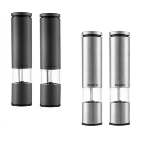 Ambiano PM-21 inox / antracitszürke borsörlő szett, 2 darabos nemesacél elektromos (elemes) kerámia só- és borsörlő, fűszer- és borsdaráló készlet