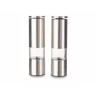 Ambiano PM-21 inox / antracitszürke borsörlő szett, 2 darabos nemesacél elektromos (elemes) kerámia só- és borsörlő, fűszer- és borsdaráló készlet
