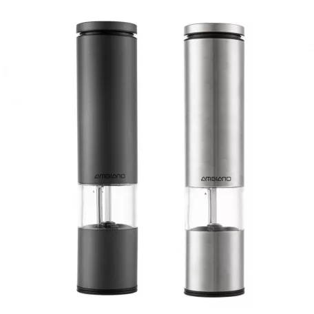 Ambiano PM-21 inox / antracitszürke borsörlő szett, 2 darabos nemesacél elektromos (elemes) kerámia só- és borsörlő, fűszer- és borsdaráló készlet