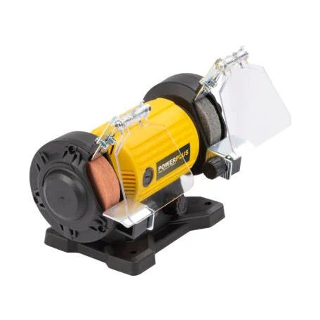 PowerPlus POWX1280 elektromos 120W duplacsiszoló, duplatárcsás csiszológép 103 kiegészítővel, rugalmas tengellyel, csiszoló és polírozó koronggal,  flexibilis köszörű szárral