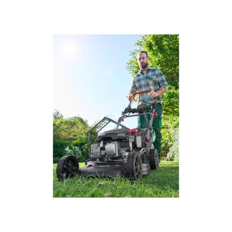 ParkSide Performance PPBRM 46 A1 négyütemű 150 cm3 önjáró, önindítós 3.5 LE benzinmotoros fűnyíró 46 cm vágásszélességgel, 2.6 kW 3.5 PS benzines fűnyírógép berántóval és 20V akkus indítómotorral