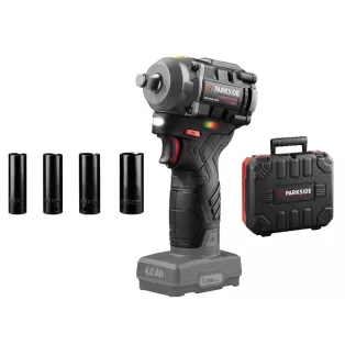   ParkSide Performace PPDSSA 12 A1 SOLO X12V Brushless 300 Nm akkus ütvecsavarozó, akkumulátoros kerékkulcs készlet kofferben, 4 db CR-V dugókulccsal, akku és töltő nélkül