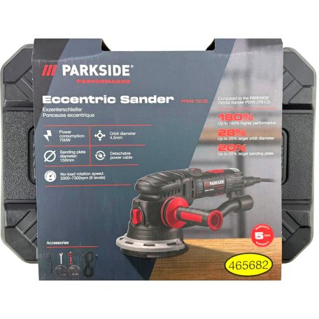 ParkSide Performance PPEXS 750 B2 prémium 750W 125 mm excenter csiszoló, szabályozhatü fordulatszámú csiszológép levehető tápkábellel, kofferben