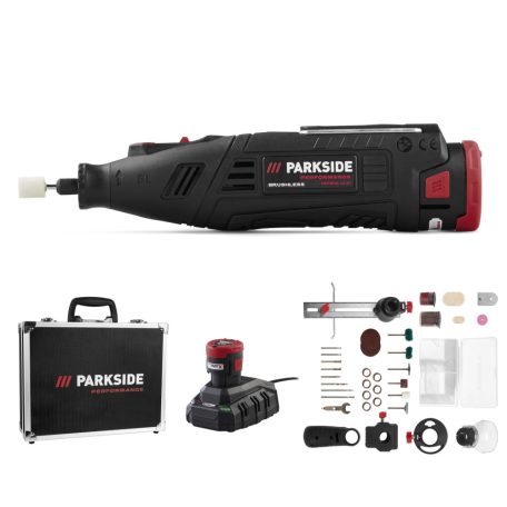 ParkSide Performance PPFBSA 12 A1 12V 2Ah cserélhető Li-ion akkus panelfúró,  72 részes multicsiszoló készlet alu kofferben, akkuval és töltővel