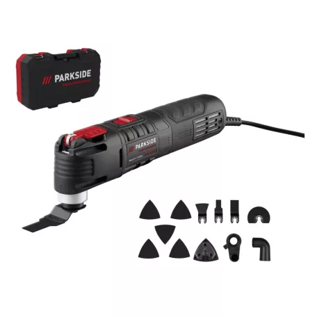 ParkSide Performance PPMFW 550 A1 elektromos 550W prémium multifunkciós szerszámgép, 5 az 1-ben oszcillációs rezgő multiszerszám kofferben, tartozékokkal (fűrészel, vág, hántol és csiszol)