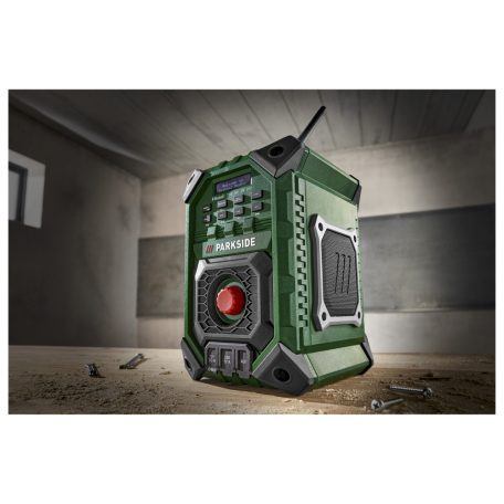 ParkSide PRFMA 20-Li A1 SOLO 12V / 20V 2 x 3.5W akkus építkezési rádió, akkumulátoros hordozható Bluetooth hangszóró AUX / FM - AM rádió