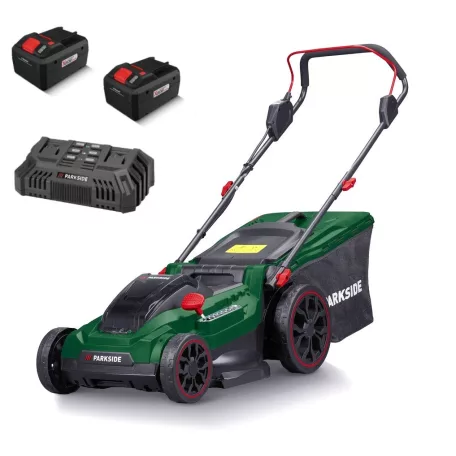ParkSide PRMA 40-Li C1 / D2 / E3 D-SMART-8 X20V 2 x PAPS 208 A1 20V 8Ah Bluetooth Smart Li-ion dupla akkus, 40 cm vezeték nélküli, fűgyűjtős, 40V akkumulátoros fűnyíró dupla akkutöltővel