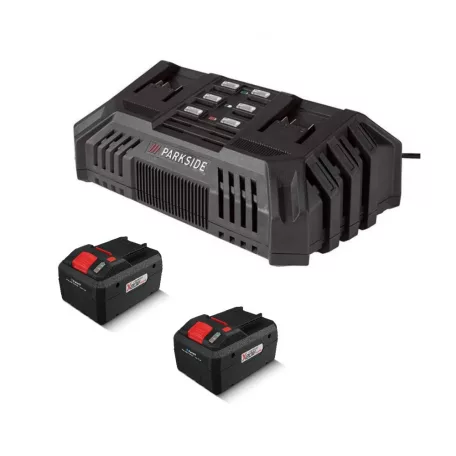 ParkSide PRMA 40-Li B3 D-SMART-8 X20V 2 x PAPS 208 A1 20V 8Ah Bluetooth Smart Li-ion dupla akkus, 43 cm vezeték nélküli, fűgyűjtős, 40V akkumulátoros fűnyíró dupla akkutöltővel